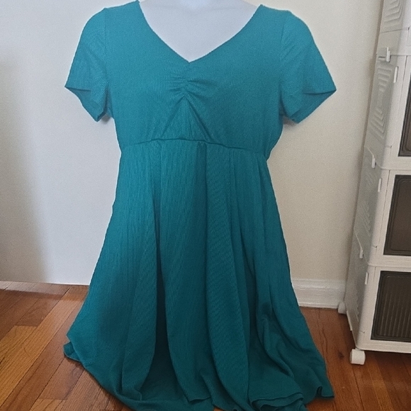 Torrid Blue Pleated Ruched V-Neck Sundress - Picture 1 of 3
